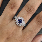 Statement Rings-Statement Double Halo Diamond Ring Setting in 14K Solid Gold | Round Shape 7mm 8mm 9mm w 3mm Side Stone Settings | Customizable - NNJGemstones