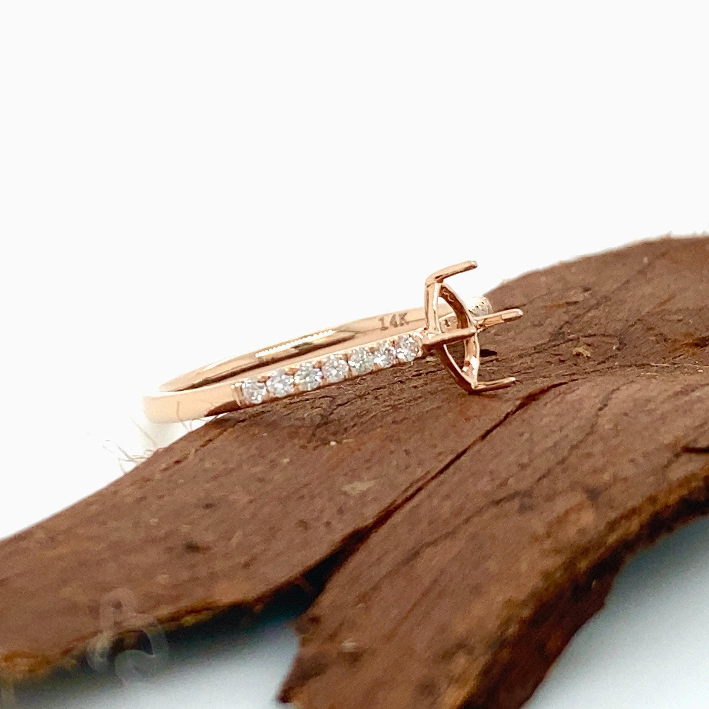 Statement Rings-Dainty Ring Setting w Pave Diamond Shank in Solid 14K Gold | Marquise 6x3 7x3.5 8x4 | Stone Setting | Gemstone Jewelry | Customizable - NNJGemstones