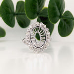 Statement Rings-Art Deco Style Ring Setting with a Scalloped Bezel Set Diamond Halo in Solid 14K Gold | Oval 14x10mm | Large Gemstone Setting | Customizable - NNJGemstones