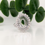 Statement Rings-Art Deco Style Ring Setting with a Scalloped Bezel Set Diamond Halo in Solid 14K Gold | Oval 14x10mm | Large Gemstone Setting | Customizable - NNJGemstones