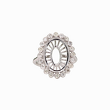 Art Deco Style Ring Setting with a Scalloped Bezel Set Diamond Halo in Solid 14K Gold | Oval  Shape | Large Gemstone Setting | Customizable