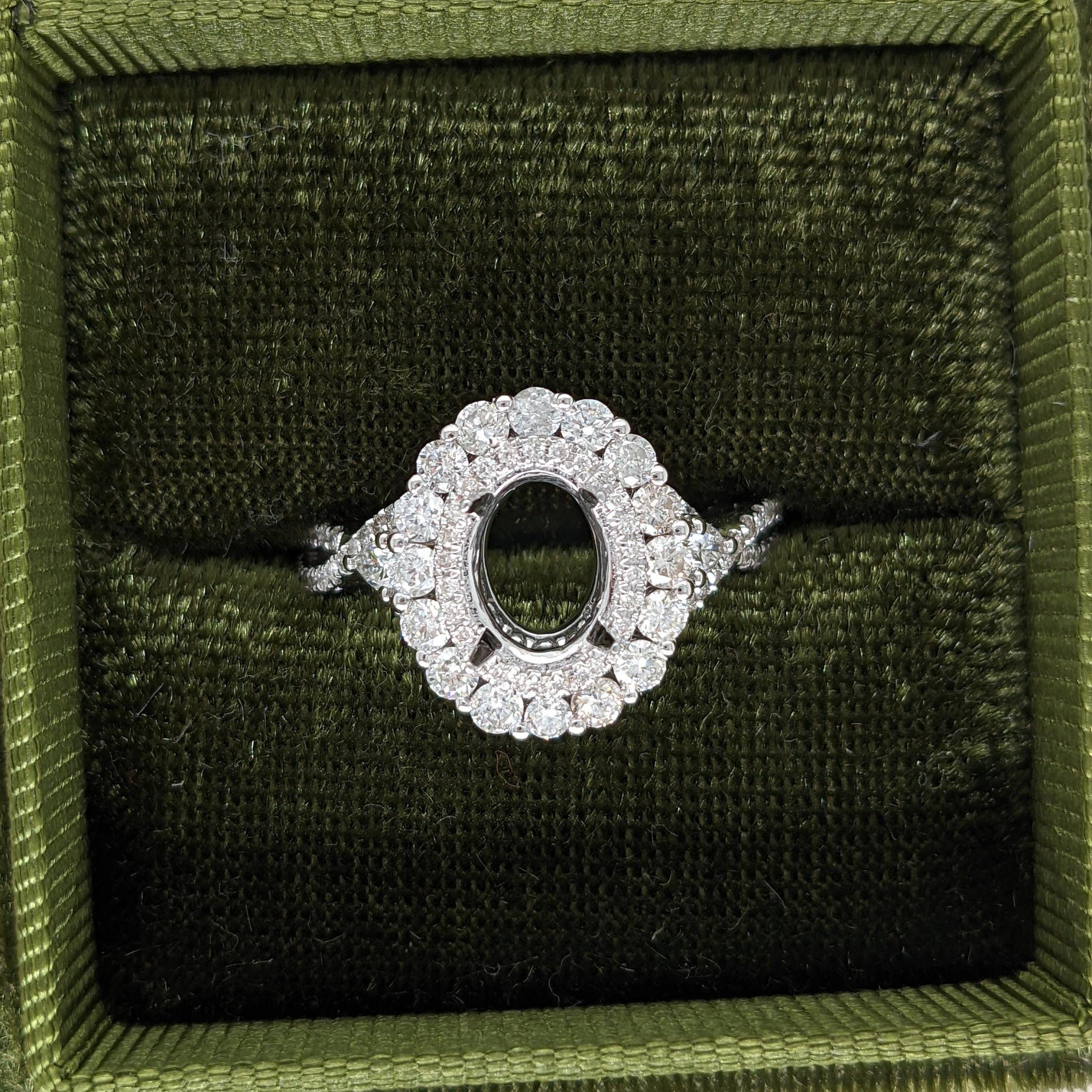 Statement Rings-Charming Diamond Double Halo Ring Setting W a Twist Infinity Shank in 14K Gold | Oval Shape 8x6mm 10x8mm | Gemstone Setting | Customizable - NNJGemstones