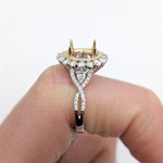 Statement Rings-Charming Diamond Double Halo Ring Setting W a Twist Infinity Shank in 14K Gold | Oval Shape 8x6mm 10x8mm | Gemstone Setting | Customizable - NNJGemstones