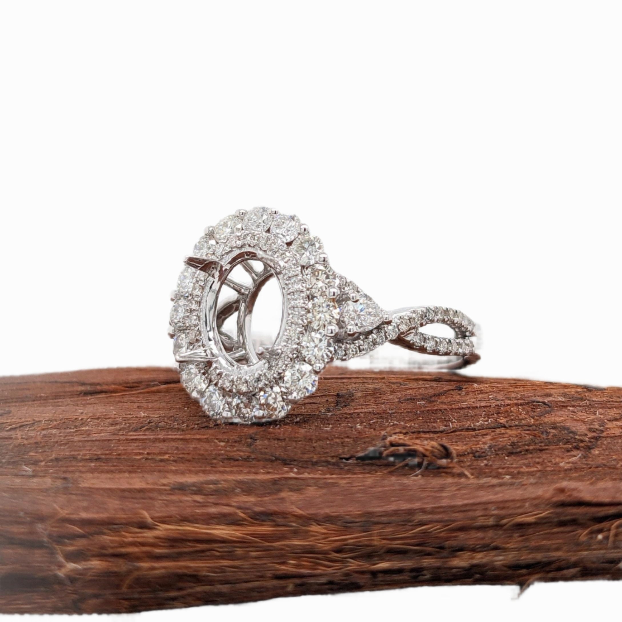 Statement Rings-Charming Diamond Double Halo Ring Setting W a Twist Infinity Shank in 14K Gold | Oval Shape 8x6mm 10x8mm | Gemstone Setting | Customizable - NNJGemstones