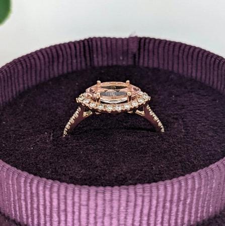 Statement Rings-East West Classic Diamond Halo Ring Setting in 14k Gold | Marquise 9x4.5mm | Gemstone Mount | Anniversary Ring | Customizable - NNJGemstones