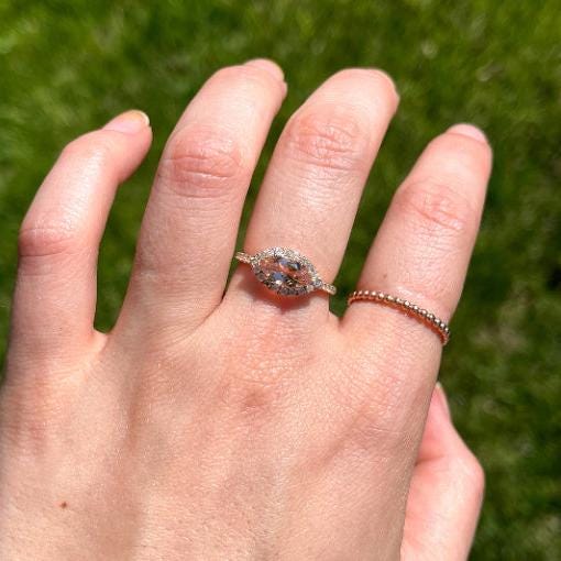 Statement Rings-East West Classic Diamond Halo Ring Setting in 14k Gold | Marquise 9x4.5mm | Gemstone Mount | Anniversary Ring | Customizable - NNJGemstones