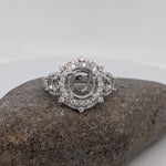 Statement Rings-Statement Double Halo Diamond Ring Setting in 14K Solid Gold | Round Shape 7mm 8mm 9mm w 3mm Side Stone Settings | Customizable - NNJGemstones