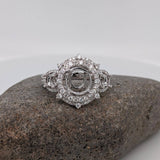 Statement Rings-Statement Double Halo Diamond Ring Setting in 14K Solid Gold | Round Shape 7mm 8mm 9mm w 3mm Side Stone Settings | Customizable - NNJGemstones