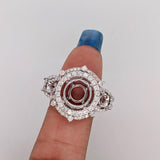 Statement Rings-Statement Double Halo Diamond Ring Setting in 14K Solid Gold | Round Shape 7mm 8mm 9mm w 3mm Side Stone Settings | Customizable - NNJGemstones