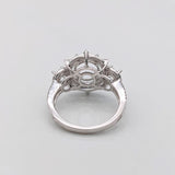 Statement Rings-Statement Double Halo Diamond Ring Setting in 14K Solid Gold | Round Shape 7mm 8mm 9mm w 3mm Side Stone Settings | Customizable - NNJGemstones