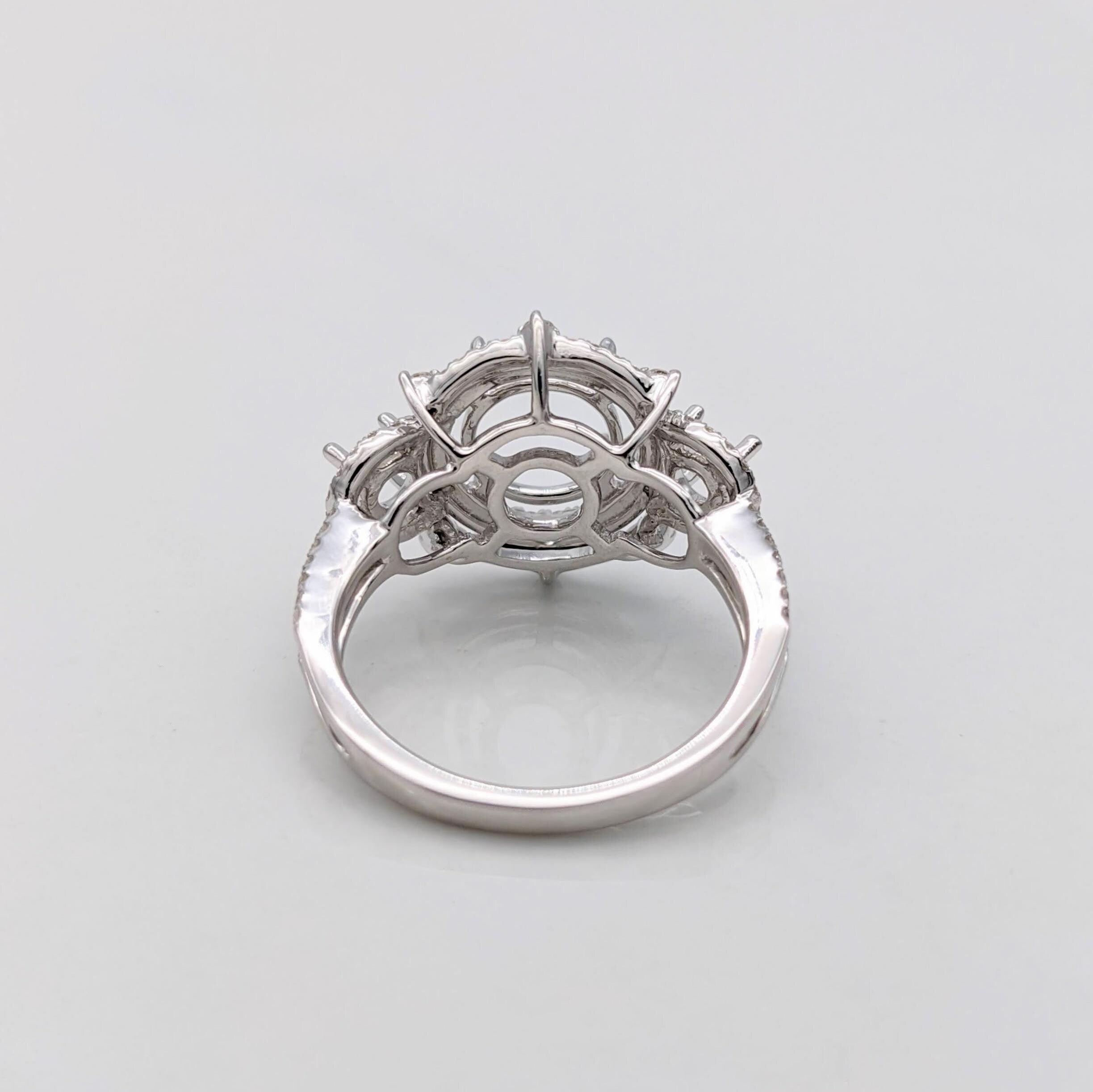 Statement Rings-Statement Double Halo Diamond Ring Setting in 14K Solid Gold | Round Shape 7mm 8mm 9mm w 3mm Side Stone Settings | Customizable - NNJGemstones