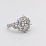 Statement Rings-Statement Double Halo Diamond Ring Setting in 14K Solid Gold | Round Shape 7mm 8mm 9mm w 3mm Side Stone Settings | Customizable - NNJGemstones