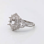 Statement Rings-Statement Double Halo Diamond Ring Setting in 14K Solid Gold | Round Shape 7mm 8mm 9mm w 3mm Side Stone Settings | Customizable - NNJGemstones