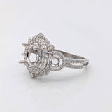 Statement Rings-Statement Double Halo Diamond Ring Setting in 14K Solid Gold | Round Shape 7mm 8mm 9mm w 3mm Side Stone Settings | Customizable - NNJGemstones