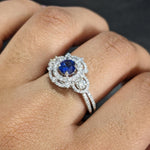 Statement Rings-Statement Double Halo Diamond Ring Setting in 14K Solid Gold | Round Shape 7mm 8mm 9mm w 3mm Side Stone Settings | Customizable - NNJGemstones