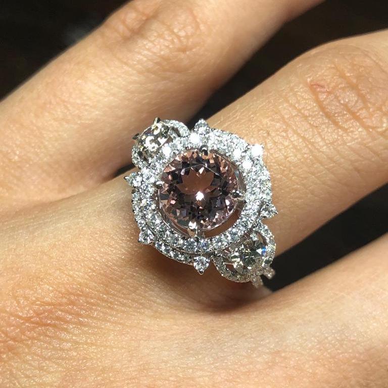 Statement Rings-Statement Double Halo Diamond Ring Setting in 14K Solid Gold | Round Shape 7mm 8mm 9mm w 3mm Side Stone Settings | Customizable - NNJGemstones