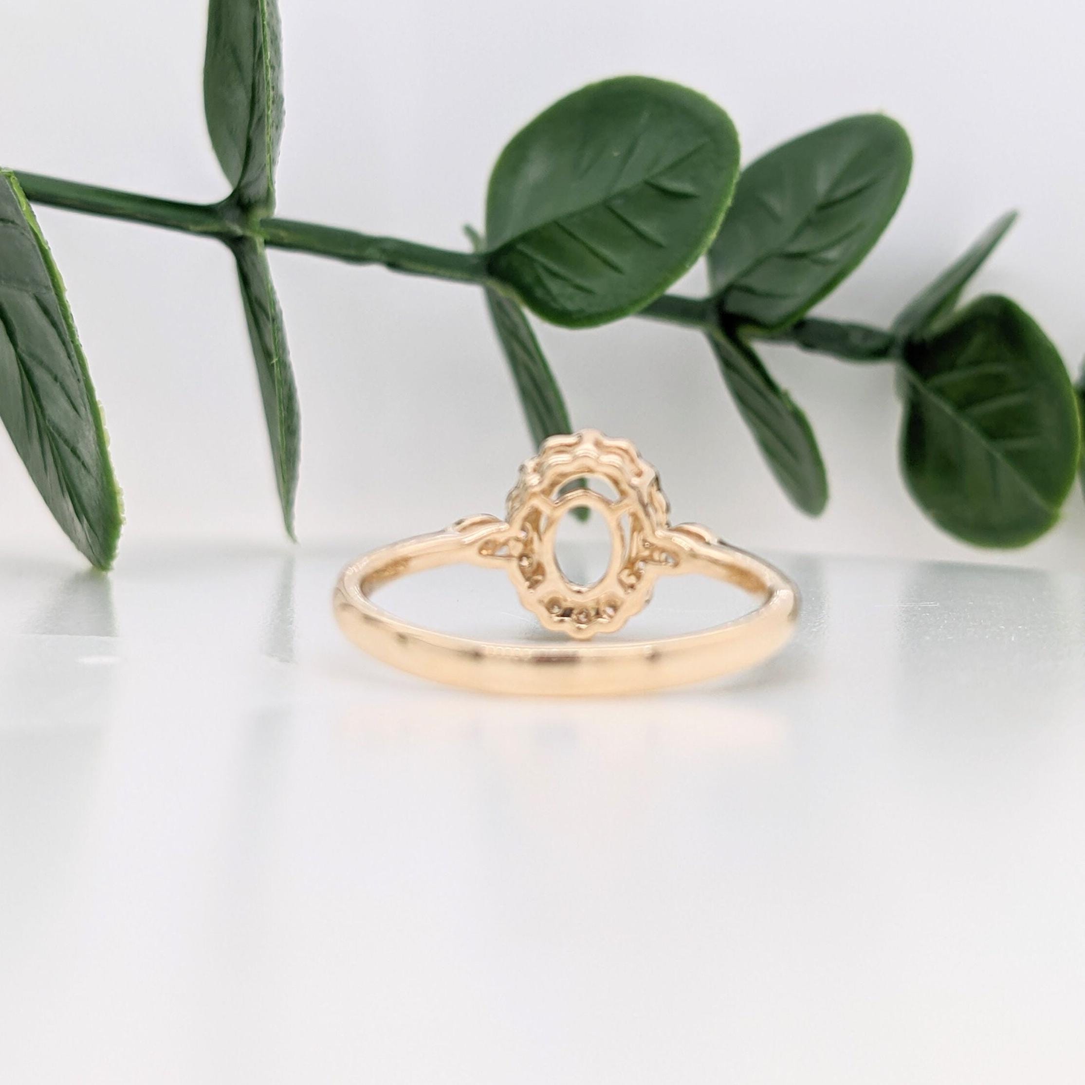 Statement Rings-Lovely Scalloped Ring Setting w Natural Diamond Halo in Solid 14k Gold | Oval 6x4 7x5 8x6 | Gemstone Setting | Fine Jewelry | Customizable - NNJGemstones