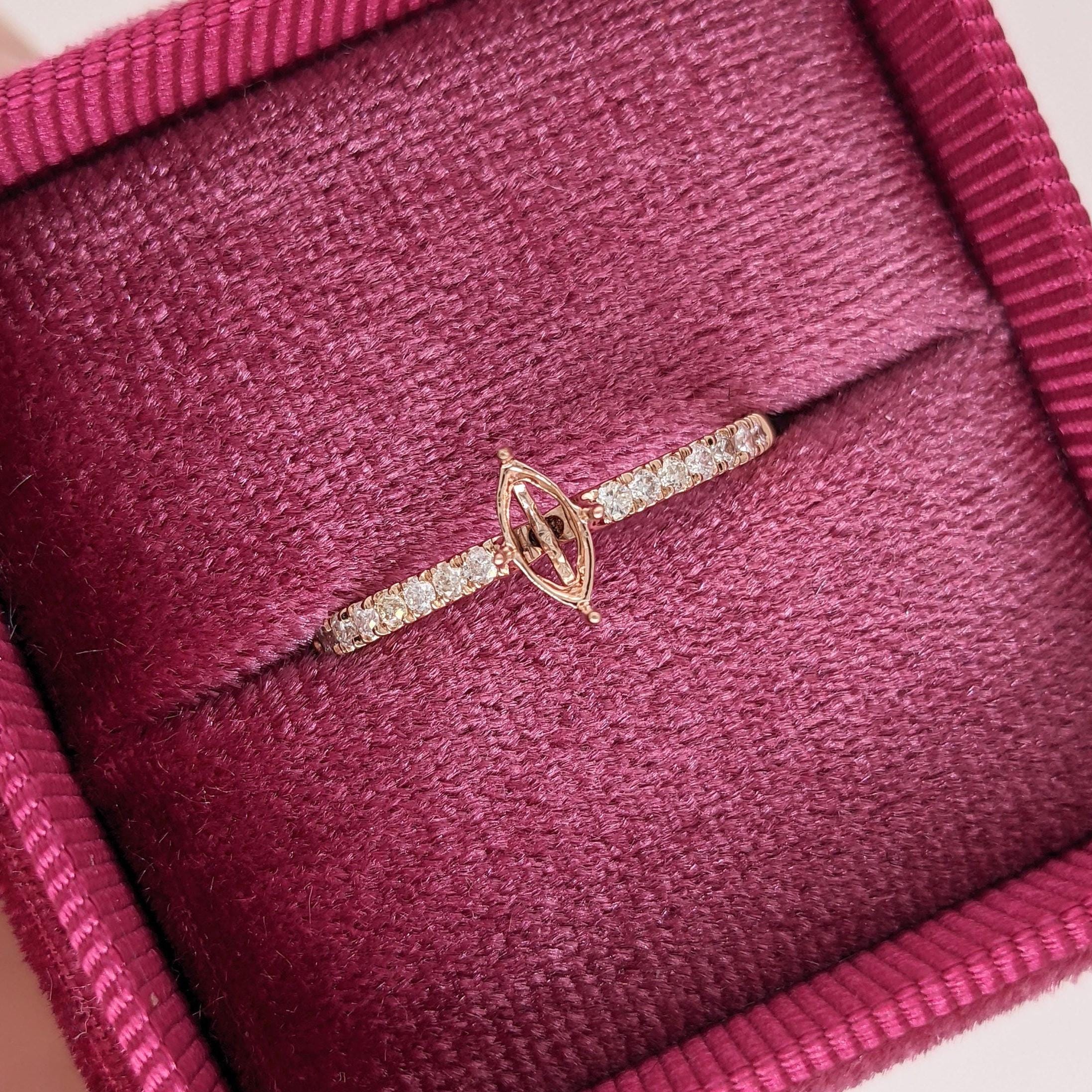 Statement Rings-Dainty Ring Setting w Pave Diamond Shank in Solid 14K Gold | Marquise 6x3 7x3.5 8x4 | Stone Setting | Gemstone Jewelry | Customizable - NNJGemstones