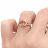 Statement Rings-East West Split Shank Ring Setting w Natural Diamond Halo and Pave Diamond Shank in 14K Solid Gold | Oval Shape 8x6 9x7 10x8 | Customizable - NNJGemstones