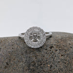 Engagement Rings-Statement Double Halo Ring Setting in 14K Solid Gold | Round 6mm 6.5mm 7mm | Natural Diamond Accents | Classic Ring Design | Customizable - NNJGemstones