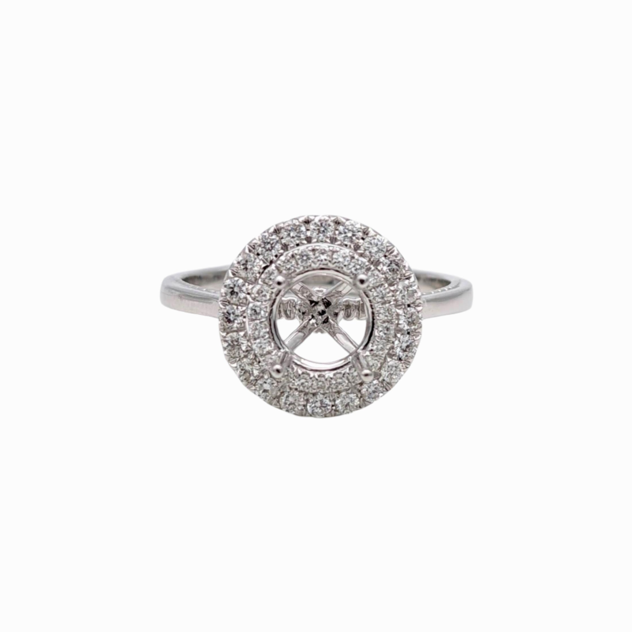 Engagement Rings-Statement Double Halo Ring Setting in 14K Solid Gold | Round 6mm 6.5mm 7mm | Natural Diamond Accents | Classic Ring Design | Customizable - NNJGemstones