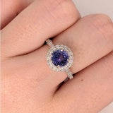 Statement Rings-Vintage Inspired Ring Setting w Natural Diamond Halo in 14K Solid Gold | Round 6.5mm 8mm | Gemstone Ring | Fine Jewelry | Customizable - NNJGemstones