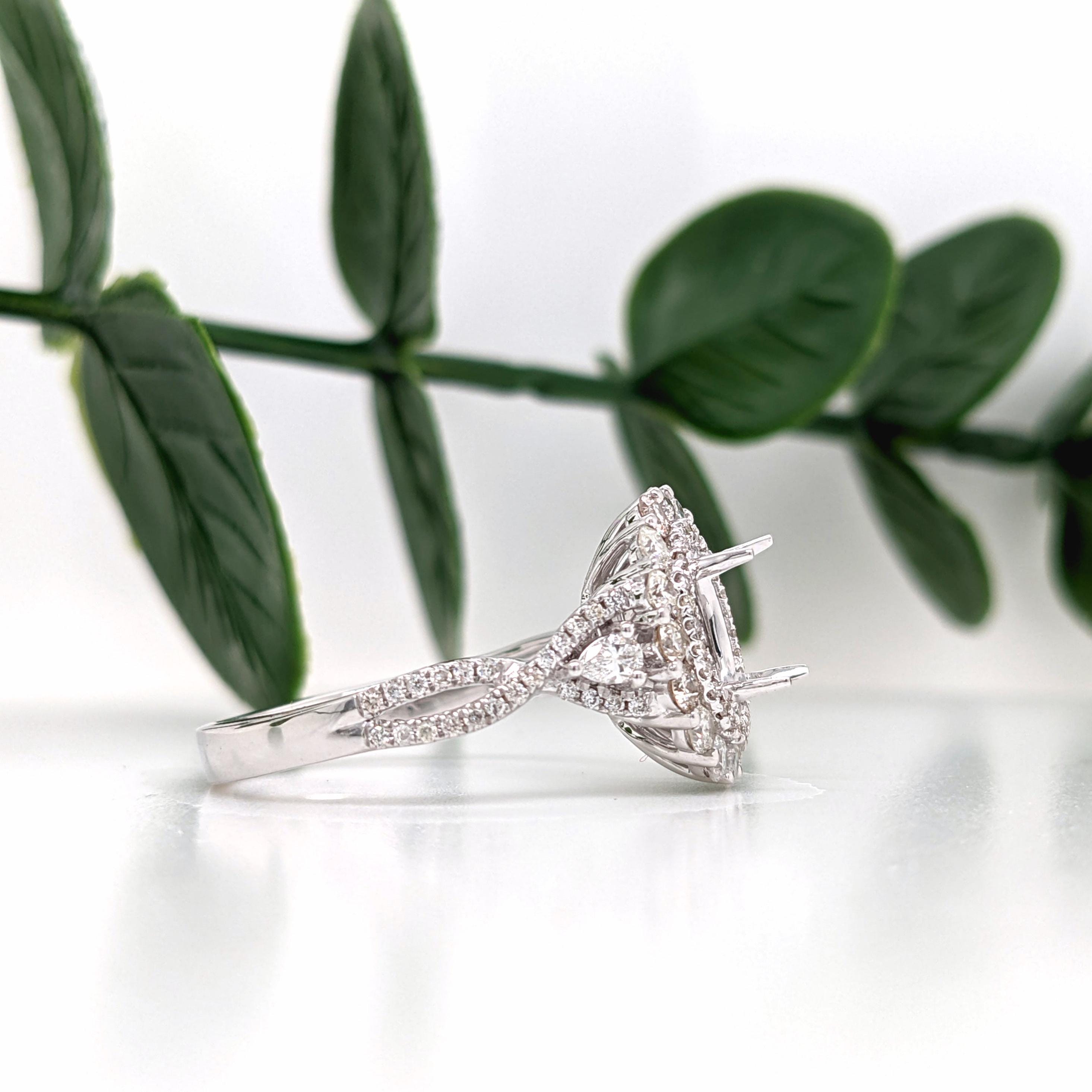 Statement Rings-Charming Diamond Double Halo Ring Setting W a Twist Infinity Shank in 14K Gold | Oval Shape 8x6mm 10x8mm | Gemstone Setting | Customizable - NNJGemstones