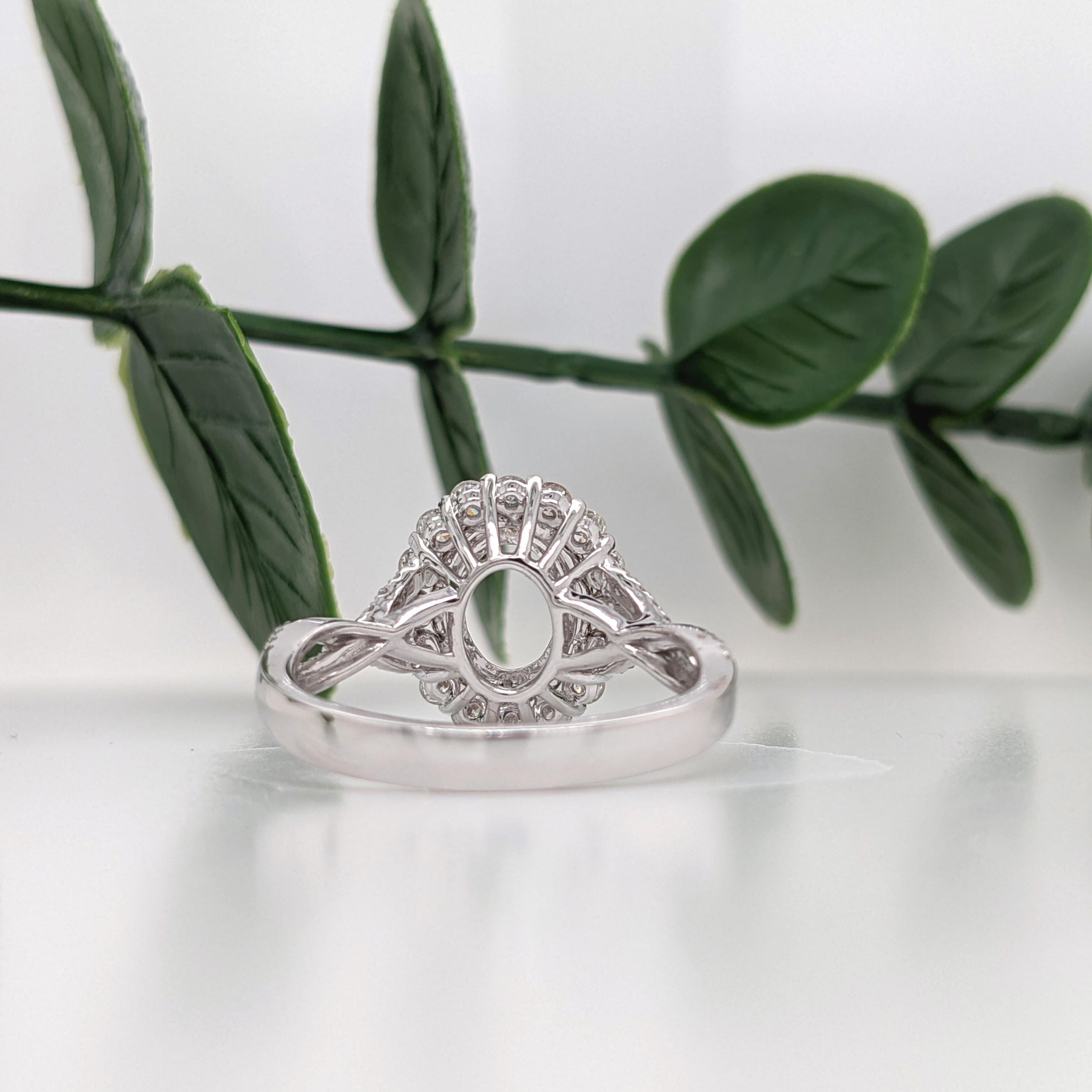 Statement Rings-Charming Diamond Double Halo Ring Setting W a Twist Infinity Shank in 14K Gold | Oval Shape 8x6mm 10x8mm | Gemstone Setting | Customizable - NNJGemstones