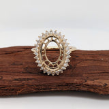 Statement Rings-Statement Flower Diamond Halo Ring Setting in 14K Solid Gold | Oval 14x10mm | Large Gemstone Ring Setting | Art Deco Ring | Customizable - NNJGemstones