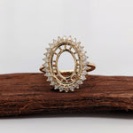 Statement Rings-Statement Flower Diamond Halo Ring Setting in 14K Solid Gold | Oval 14x10mm | Large Gemstone Ring Setting | Art Deco Ring | Customizable - NNJGemstones