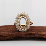 Statement Rings-Statement Flower Diamond Halo Ring Setting in 14K Solid Gold | Oval 14x10mm | Large Gemstone Ring Setting | Art Deco Ring | Customizable - NNJGemstones