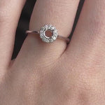 Dainty Scalloped Ring Setting W Natural Diamond Halo in 14K Solid Gold | Round 3mm 4mm 5mm | Milgrain Details | Floral Design | Customizable