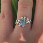 Santa Maria Aquamarine Ring in Solid 14K Yellow Gold with Natural Diamond Accents | Emerald Cut 7x5mm | March Birthstone | Engagement Ring