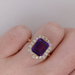 3.1ct Amethyst Ring w Earth Mined Diamonds in Solid 14K Yellow Gold EM 11x8mm
