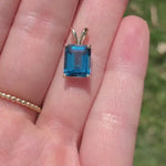 Solitaire London Blue Topaz Pendant in Solid 14k White, Yellow or Rose Gold | Emerald Cut 10x8mm | Rabbit Bail | Blue Gemstone | November