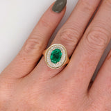Colombian Emerald Ring w Earth Mined Diamonds in Solid 14K Gold Oval 9x6.5mm