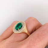Colombian Emerald Ring w Earth Mined Diamonds in Solid 14K Gold Oval 9x6.5mm