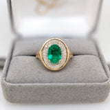 Colombian Emerald Ring w Earth Mined Diamonds in Solid 14K Gold Oval 9x6.5mm