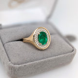Colombian Emerald Ring w Earth Mined Diamonds in Solid 14K Gold Oval 9x6.5mm