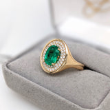 Colombian Emerald Ring w Earth Mined Diamonds in Solid 14K Gold Oval 9x6.5mm