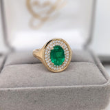 Colombian Emerald Ring w Earth Mined Diamonds in Solid 14K Gold Oval 9x6.5mm