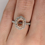 Luna Collection | Double Halo Baguette & Round Diamond Accented Ring Setting