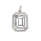 Statement Emerald Cut Pendant Semi-Mount w Diamond Accented Halo and Bail