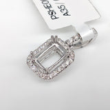 Statement Emerald Cut Pendant Semi-Mount w Diamond Accented Halo and Bail