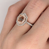 Luna Collection | Double Halo Baguette & Round Diamond Accented Ring Setting