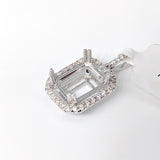 Statement Emerald Cut Pendant Semi-Mount w Diamond Accented Halo and Bail