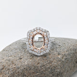 Luna Collection | Double Halo Baguette & Round Diamond Accented Ring Setting