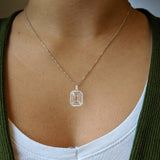 Statement Emerald Cut Pendant Semi-Mount w Diamond Accented Halo and Bail