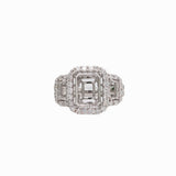 Celeste Collection Two Baguette Baskets & a Center Emerald Basket w a Diamond Halo