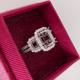 Celeste Collection Two Baguette Baskets & a Center Emerald Basket w a Diamond Halo